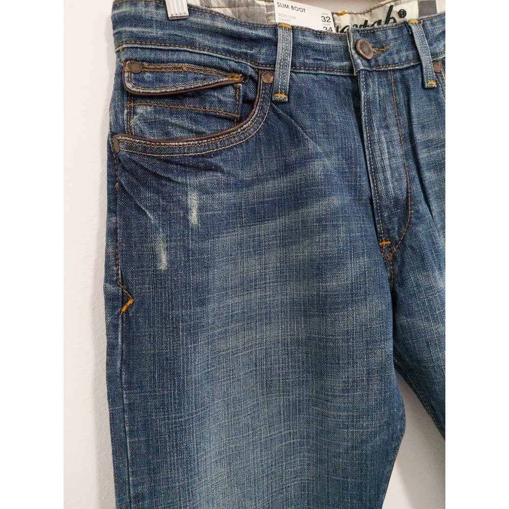 NOS Levi's SilverTab Boot Jeans 32x34 Y2K Blue Denim SLIM BOOT Leather Trim VTG - Picture 2 of 15